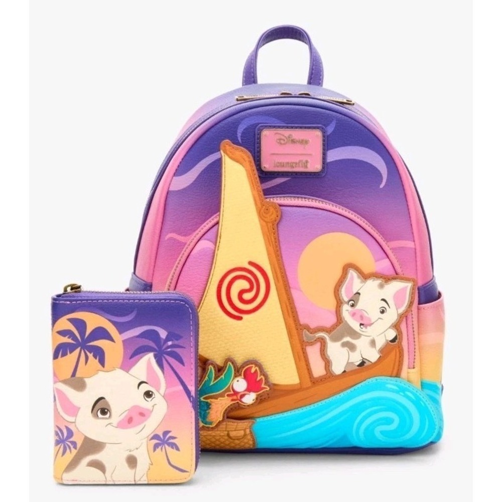 NEW Loungefly Disney Moana Pua & Hei Hei Boat Mini Backpack & WALLET